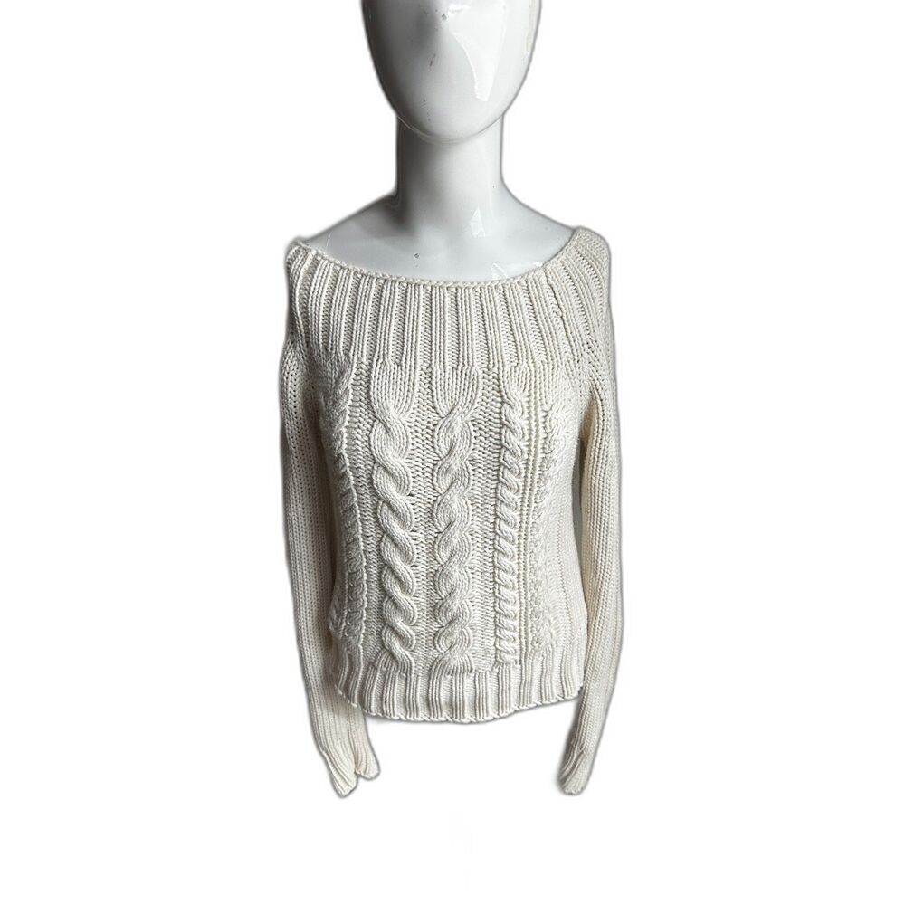 Wet Seal Women's Sweater Size M Knit Top Boat Neck 100% Cotton Top Beige Vintage